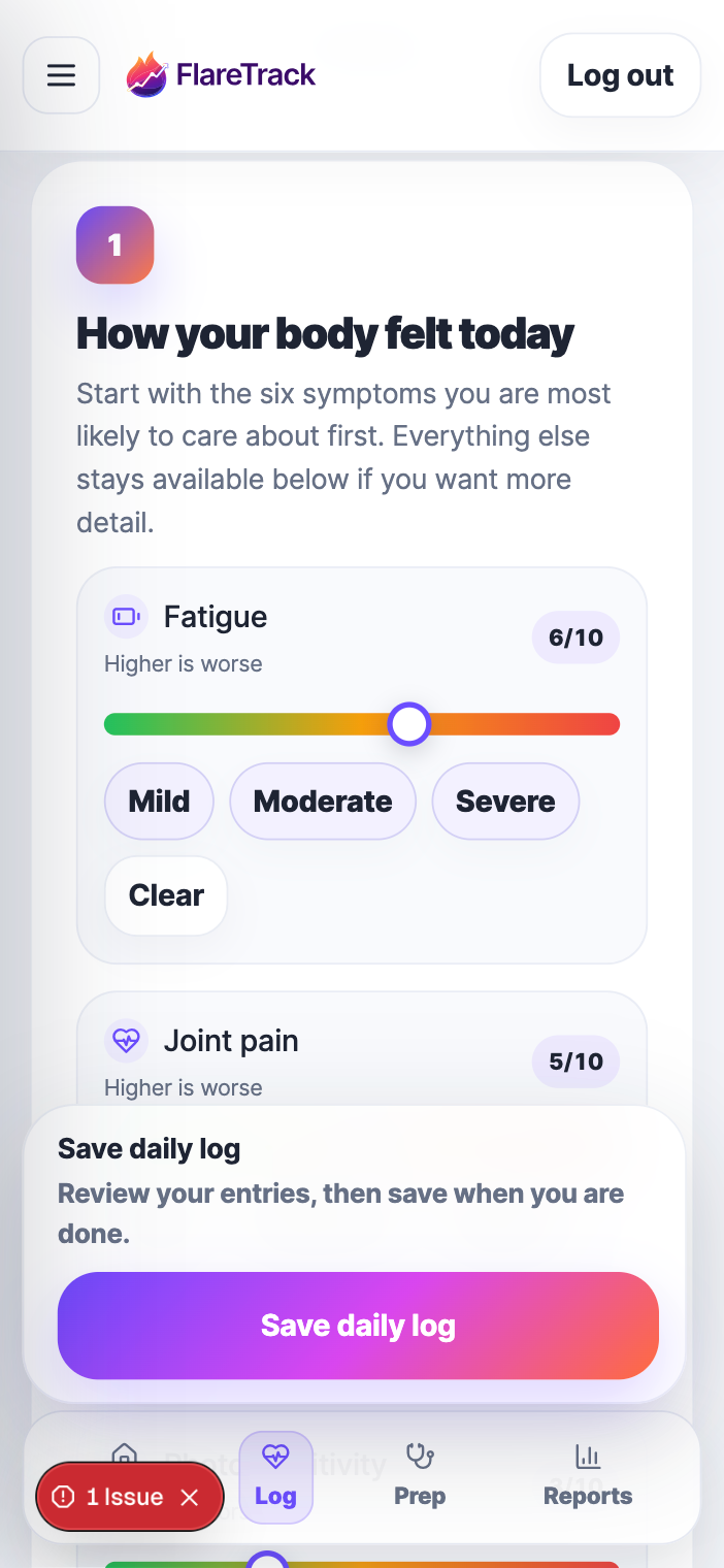Mobile daily log screenshot