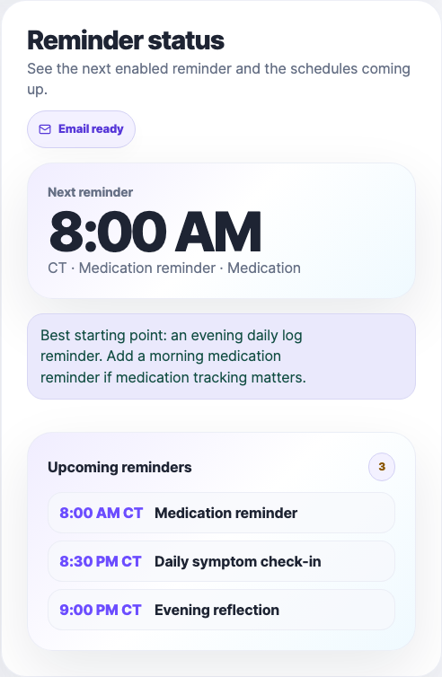 FlareTrack reminder status focused crop